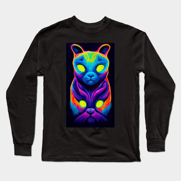 Trippy Psychedelic Cat Long Sleeve T-Shirt by RichieDuprey